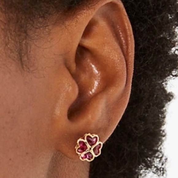 KATE SPADE ♠️ NEW YORK SOMETHING SPARKLY RED CLOVER EARRINGS - Picture 4 of 4